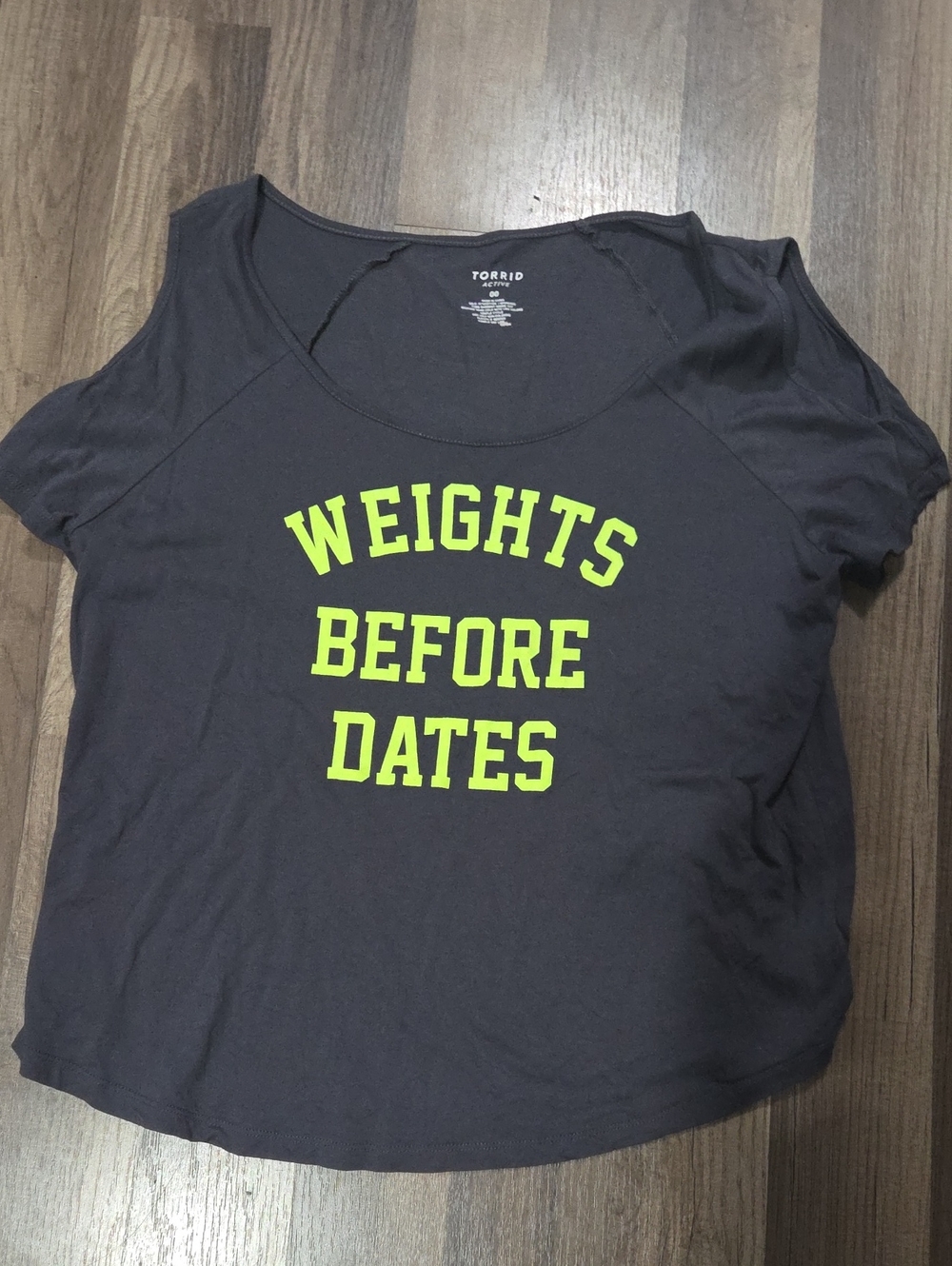 torrid Black Tee with Neon Yellow Graphic - 'Weights Before Dates' Size 00
